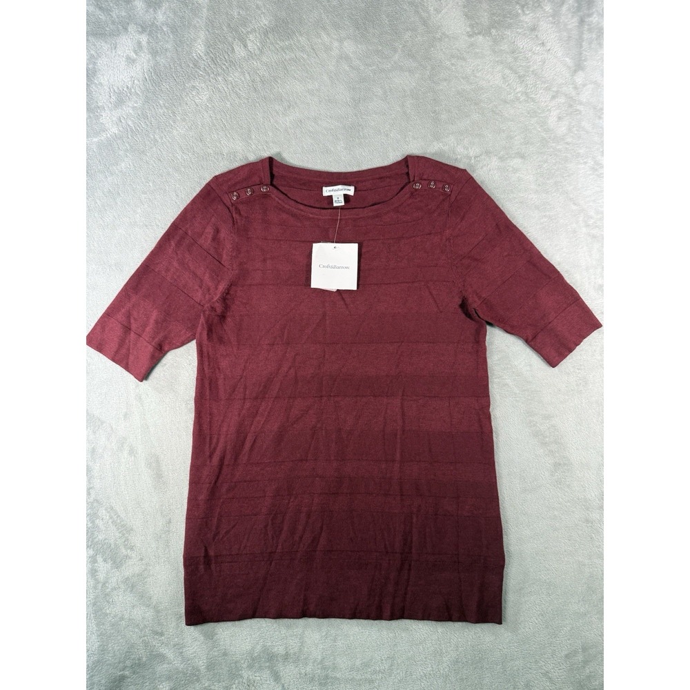 Croft & Barrow Shirt Womens Small Burgundy Boat Neck Elbow Sleeve NWT